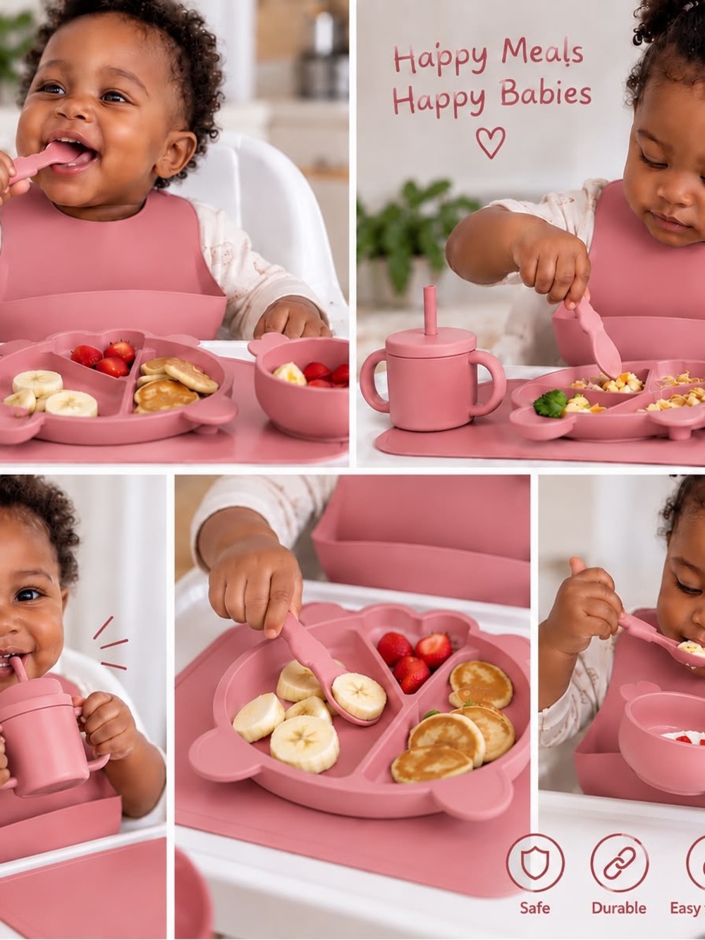 Silicone Baby Placemat & Feeding Set - Dusty Rose baby seet